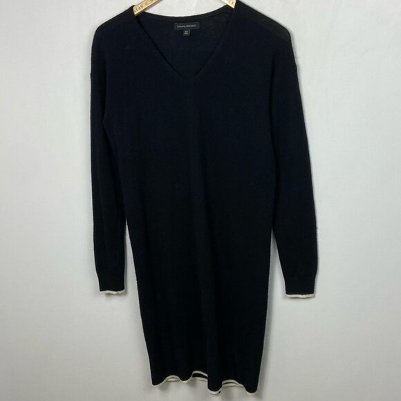 Banana Republic Cashmere Merino Wool Sweater Dress Black V-Neck White Trim XS‎ - Picture 12 of 14